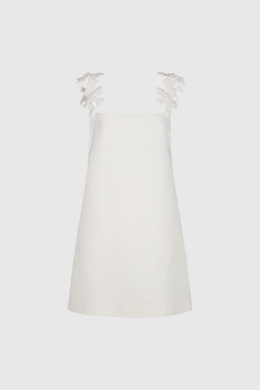 Kira Flower Strapless Mini Dress in White