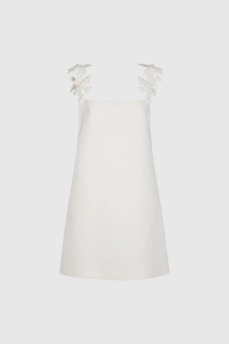 Kira Flower Strapless Mini Dress in White