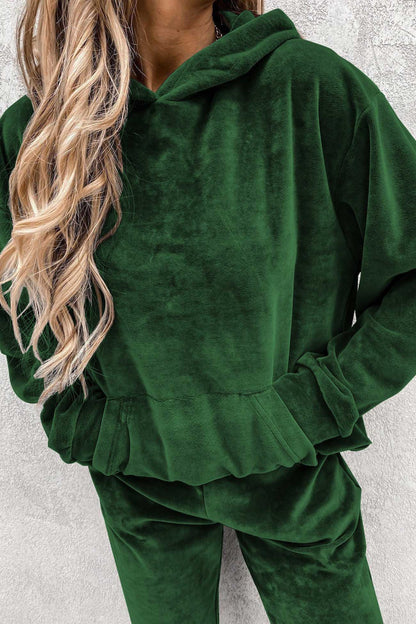 Velour Color Hoodie Long Pants Set