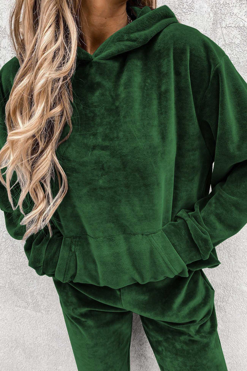 Velour Color Hoodie Long Pants Set
