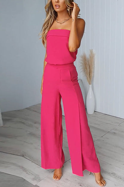 Strapless Tube Top and Pocketed Wide Leg Pants Set