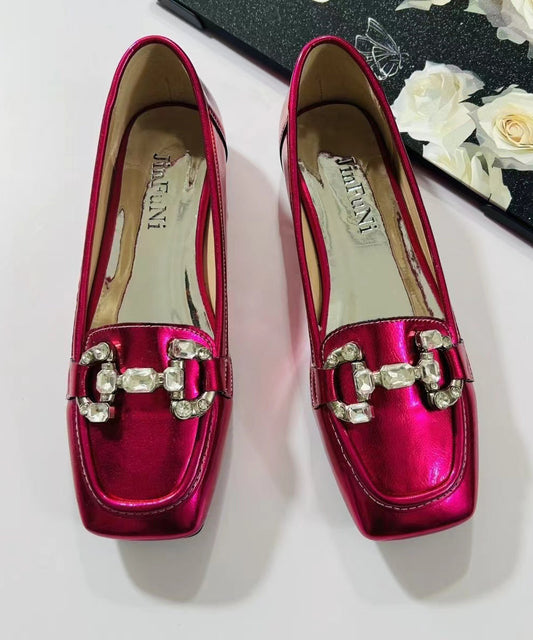 Rose Zircon Faux Leather Square Toe New Flats