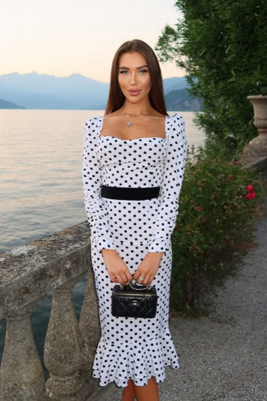 Polka Dot Mermaid Hem Maxi Dress