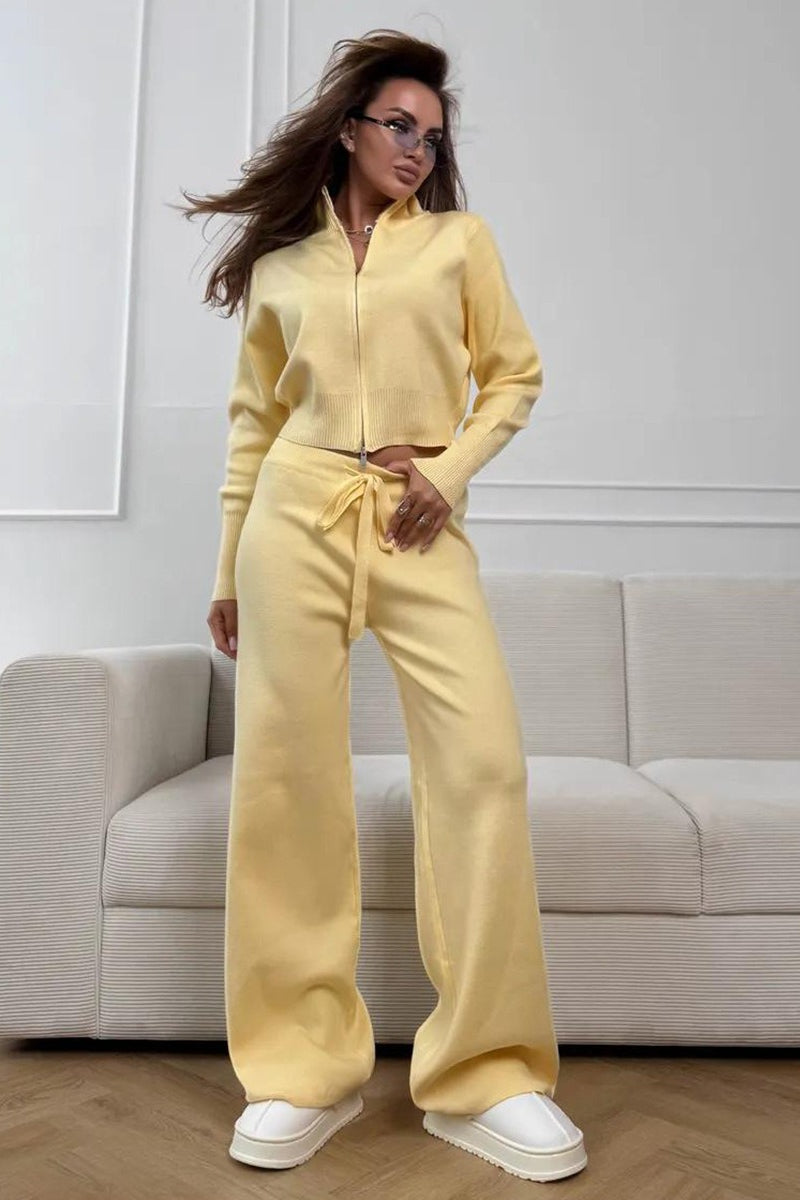 Two-way Zipper Fitted Knit Commuter Two Piece Set