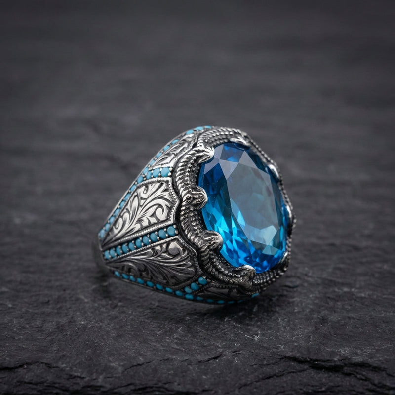 Vintage Handmade Blue Stone Silver Ring