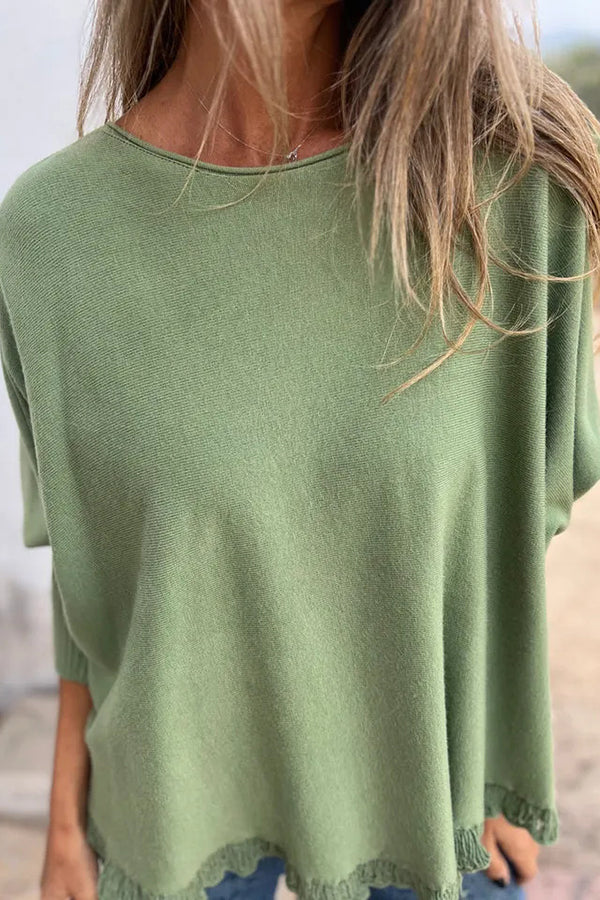 Color Loose Long Sleeve Lace Knitted Sweater