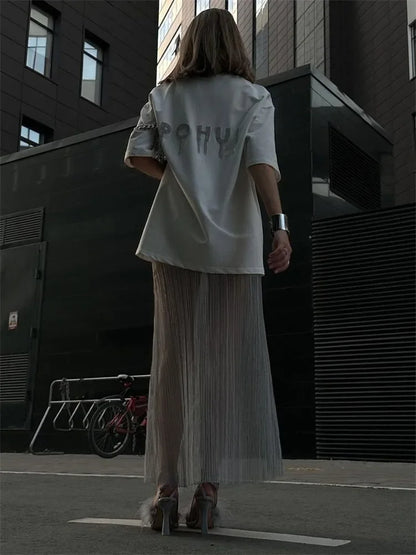 Mesh Pleated See-through Long Skirt – Hollow Out High Waist Maxi Skirt