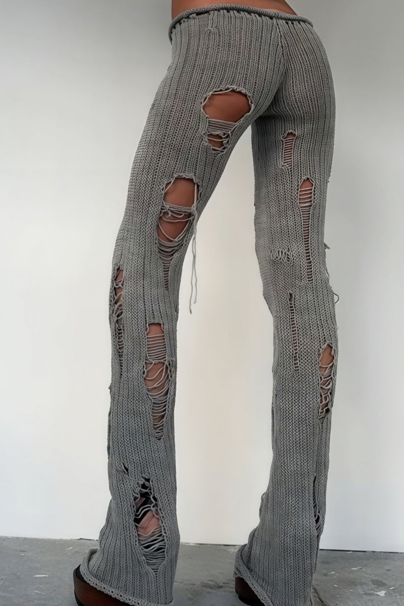 Cutout Distressed Slim Edgy Pants