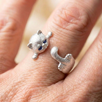 Adjustable 925 Sterling Silver Kitten Ring