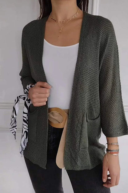 Color Loose Long Sleeve Pocket Knitted Cardigan