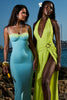 Ocean Blue Contrast Lace Maxi Dress