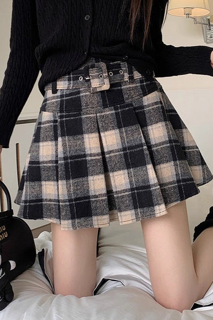 Wool Plaid Pleated Skirt