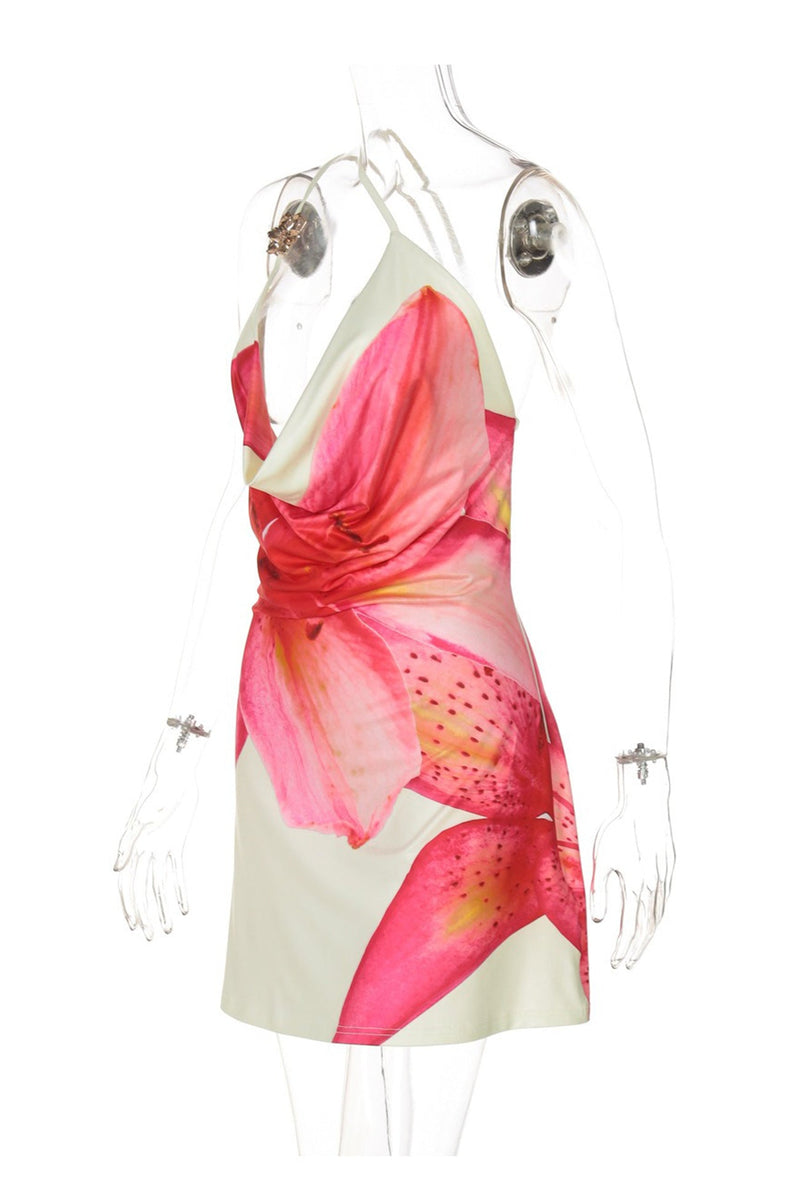Cowl Neck One-shoulder Mini Dress