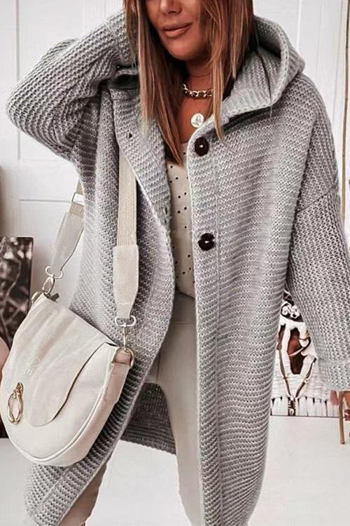 Moxidress Drop Shoulder Hoodied Knitting Cardigan
