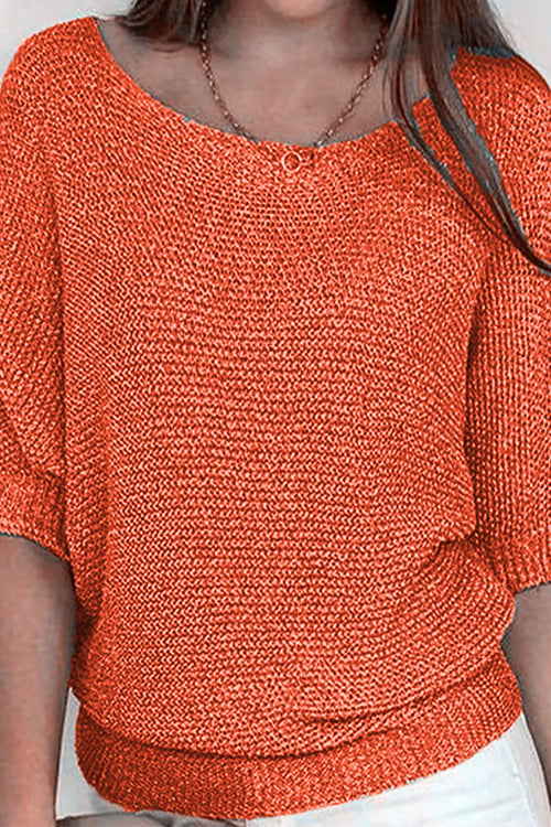 Round Neck 3/4 Sleeves Basic Knitting Sweater