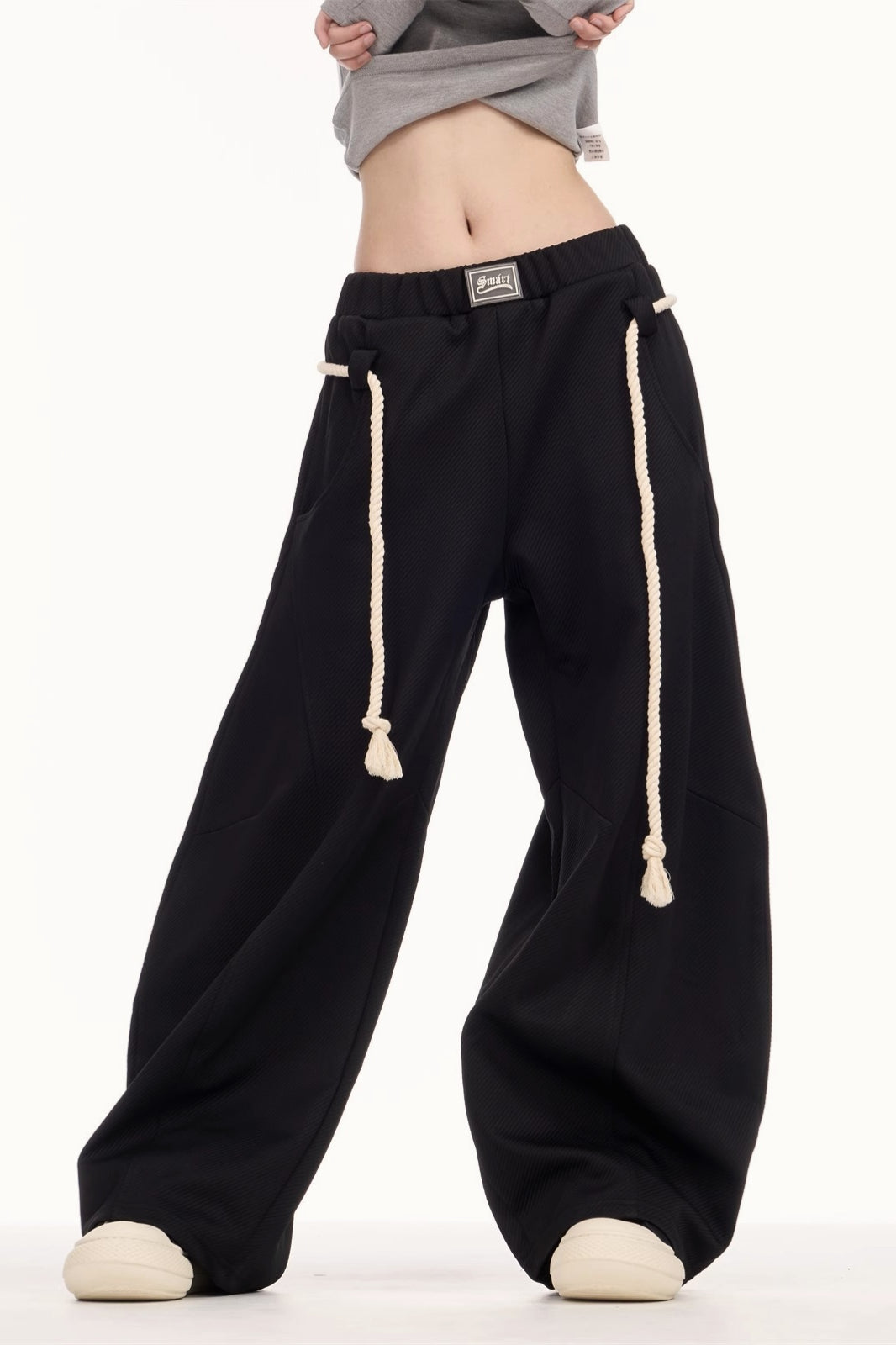 Drawstring Elastic Waist Wide Leg Sweat Pants