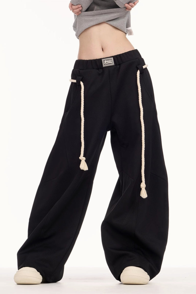 Drawstring Elastic Waist Wide Leg Sweat Pants