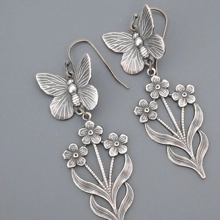 Vintage Butterfly Flower Earrings