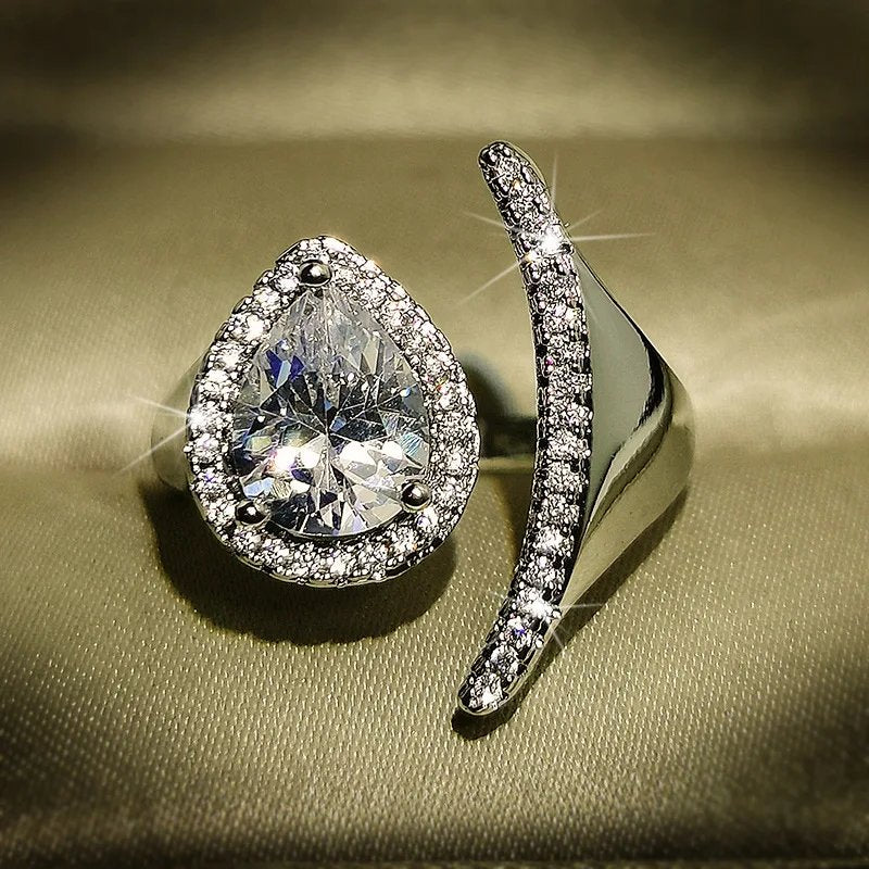 Elegant Crystal Teardrop Ring