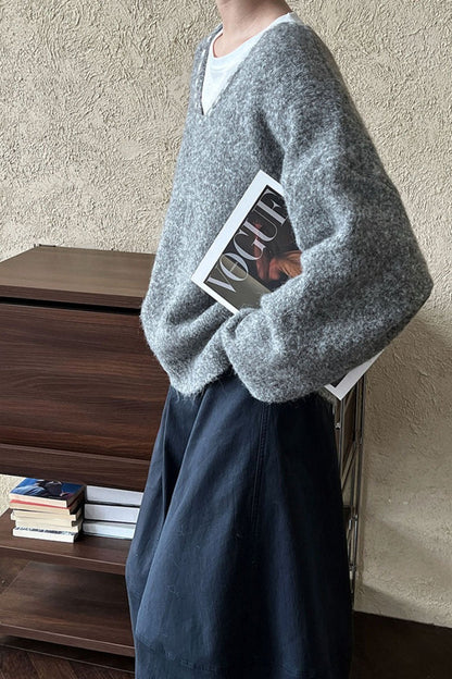 Oversized V-neck Knit Sweater