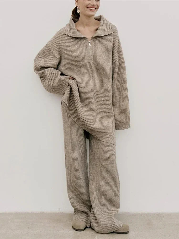 Color Half Zip Sweater Matching Set