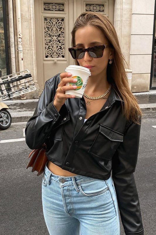 Cropped Faux Leather Coat