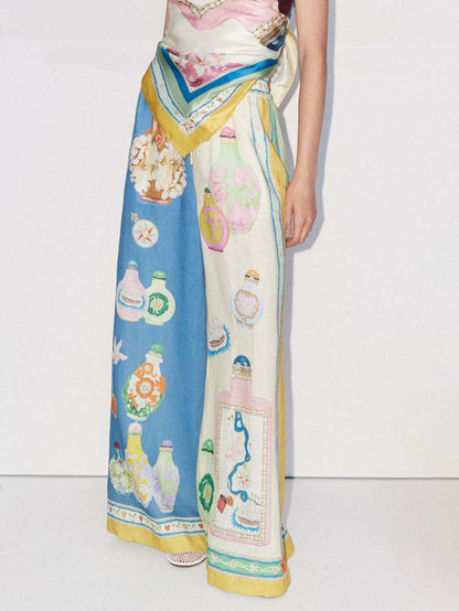 Exquisite Court Painted Print Wide Leg Pants