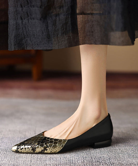 Black Flat Shoes for Sheepskin Splicing Pointed Toe