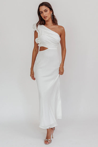 Deanna One-shoulder Ruffle Maxi Dress White