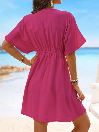 Batwing Sleeves Loose Elasticity See-through Split-joint V-neck Mini Dresses