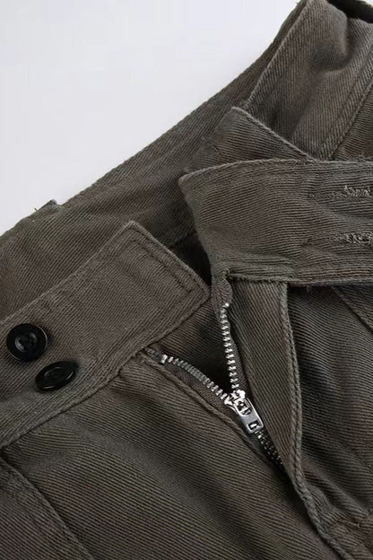 Multi-pocket Mid-waisted Denim Cargo Pant