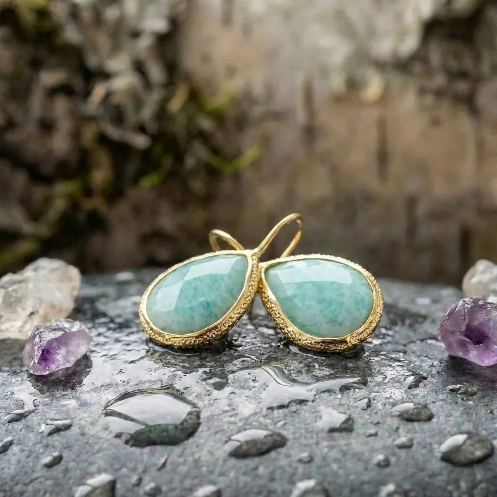 Vintage Blue Drop Gold Earrings