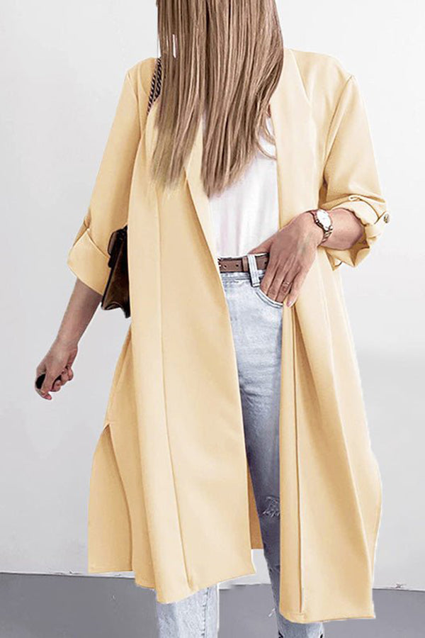 Lapel 3/4 Sleeve Slit Cardigan