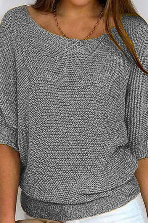 Round Neck 3/4 Sleeves Basic Knitting Sweater