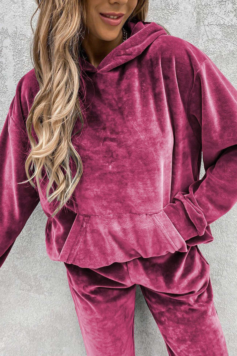 Velour Color Hoodie Long Pants Set
