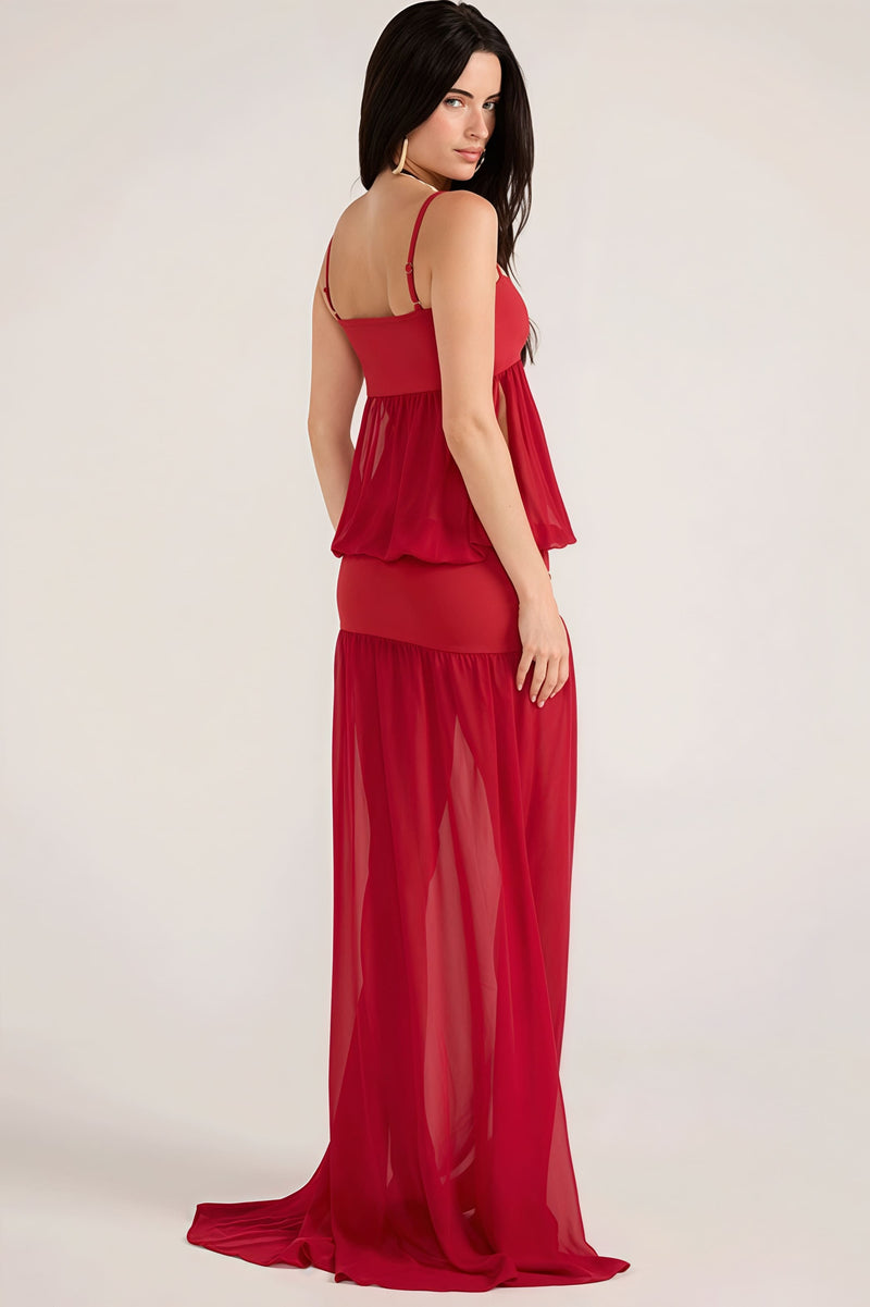 Patchwork Sheer Cami Maxi Dress