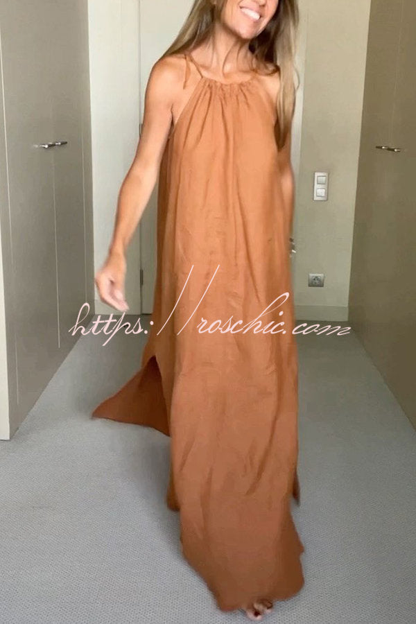 Down by the Cove Linen Blend Halter Maxi Dress
