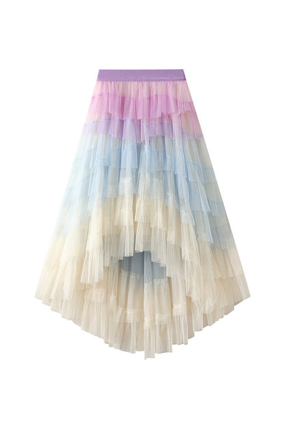 Irregular Cake Skirt High Waist Mesh Skirt