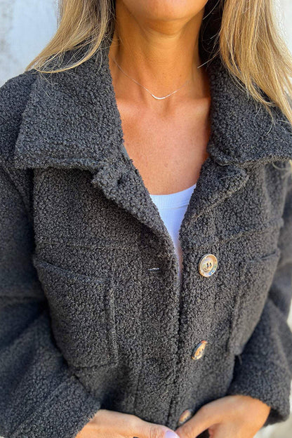 Lapel Single-breasted Pocket Polar Fleece Coat