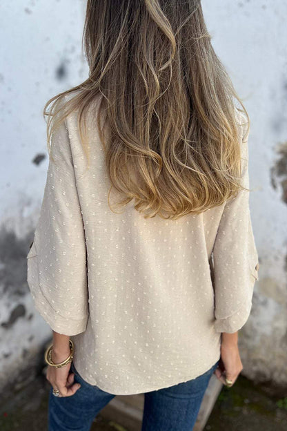 Kaitlin Chiffon Jacquard Button Half Sleeve Loose Blouse