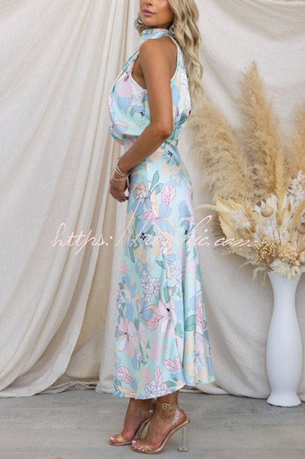 Love in the Garden Halter Neck Elastic Waist Maxi Dress
