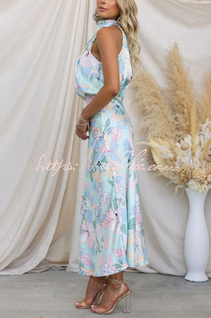 Love in the Garden Halter Neck Elastic Waist Maxi Dress