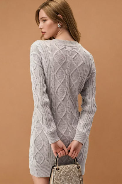 V-neck Cable-knit Sweater Mini Dress