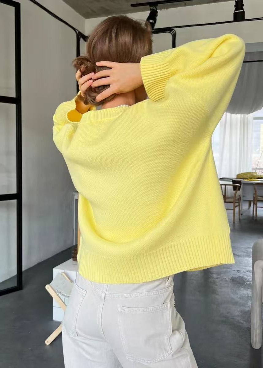 Bright Yellow Oversized Cardigan - ’s V-neck Knit Sweater