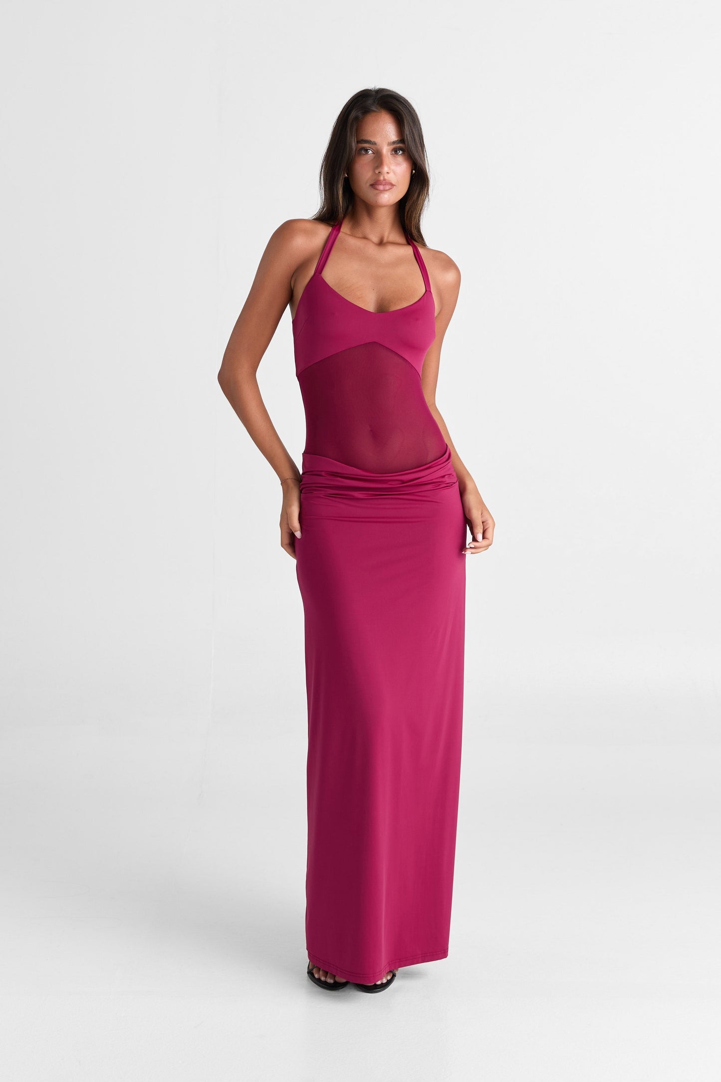 Arlenna — Maxi Dress With Sheer Mesh Waist for Evening Events