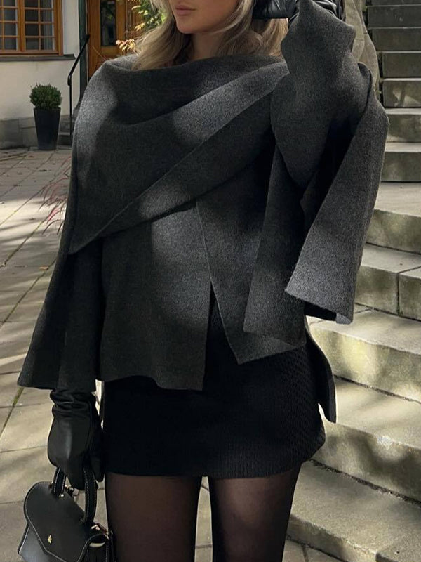 Gray Lazy Shawl Cape Scarf Coat