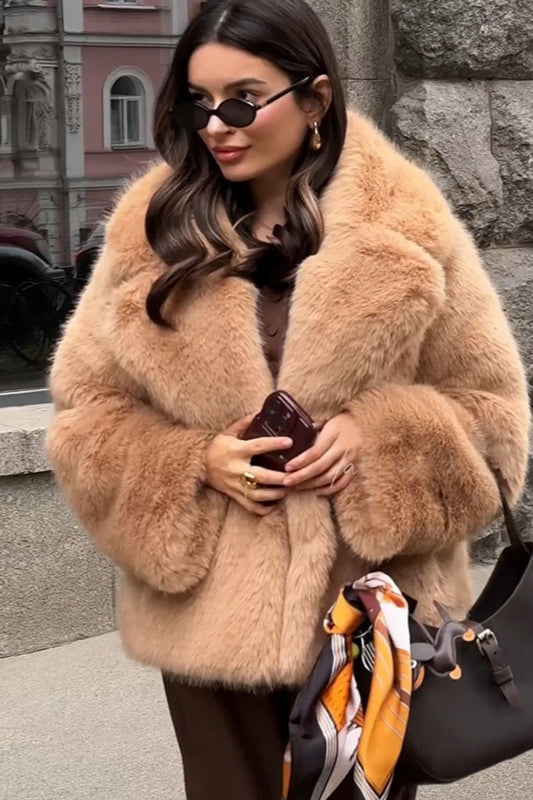 Color Cropped Fur Coat