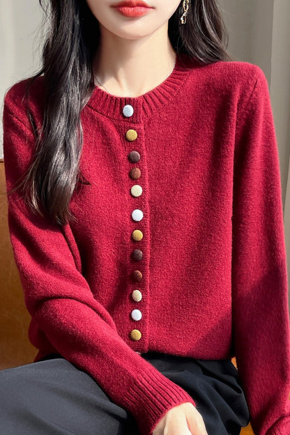 Color Button Velvet Cardigan