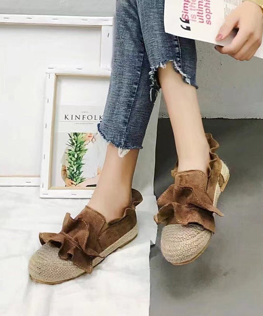 Brown Ruffled Splicing Versatile Flat Feet Shoes