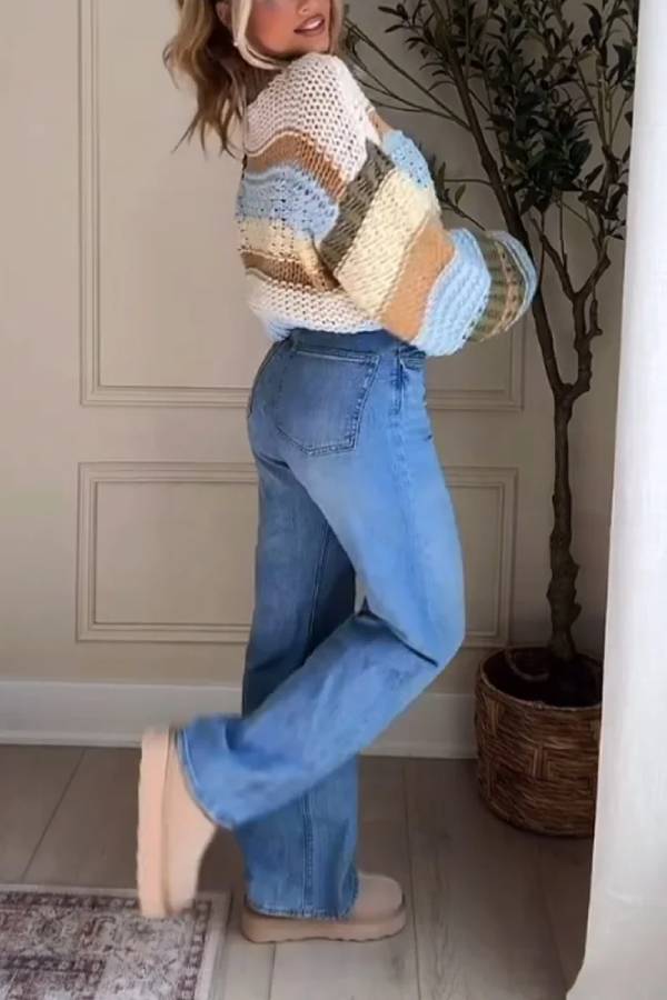 Comfortable Striped Crewneck Sweater